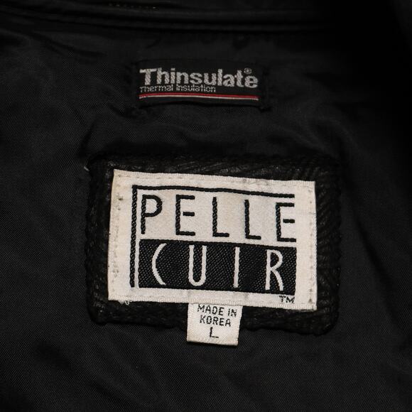 Vintage Pelle Cuir Black Embossed 100% Leather Trench Coat Shoulder Pads Size L - Picture 13 of 16